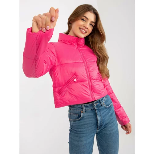 Fashion Hunters Dark pink short transitional quilted jacket with pockets