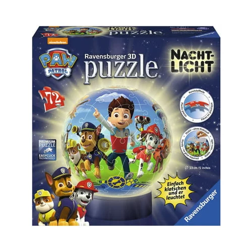 Ravensburger Puzzle - 3D Puzzle Ball - Nočna svetilka Paw Patrol, 72 delov