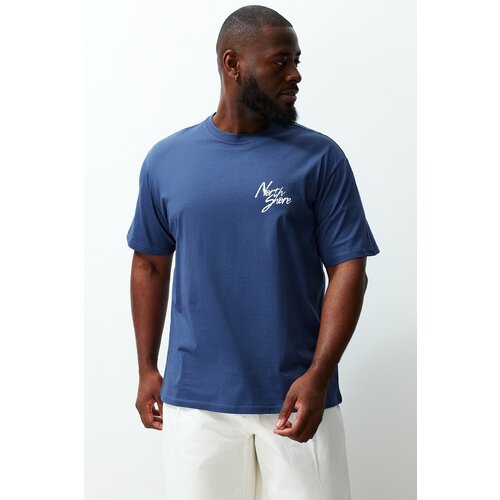 Trendyol Men's Plus Size Indigo Relaxed 100% Cotton T-Shirt Cene