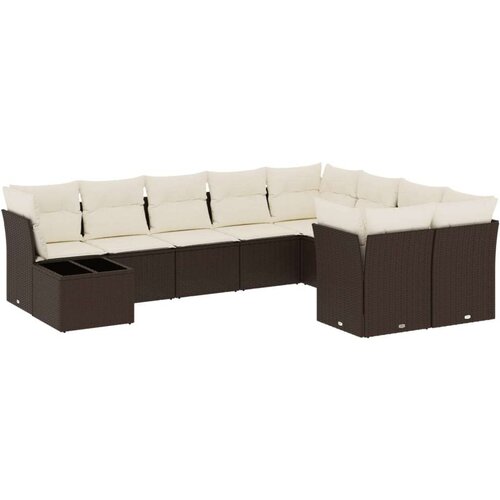 VidaXL 10-dijelni set vrtnih sofa od poliratana s jastucima smeđi Slike
