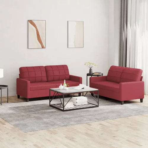  2-dijelni set sofa s jastucima boja vina od umjetne kože