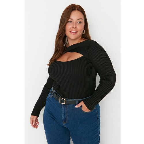 Trendyol Curve Black Cut Out Detailed Ribbed Slim Knitwear Blouse Cene