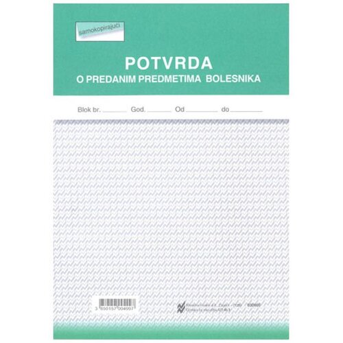NARODNE NOVINE-UT III-3 POTVRDA O PREDANIM PREDMETIMA BOLESNIKA; Blok 2 x 50 listova, 14,8 x 21 cm Cijene