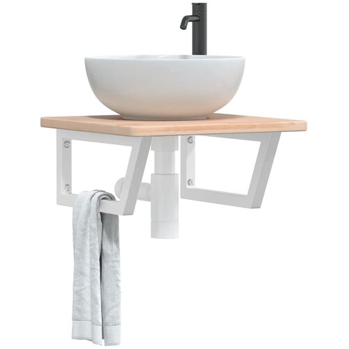 The Living Store Stenska polica za umivalnik jeklo in trdna hrastovina - Polica Za Umivalnik, (21428884) Cene