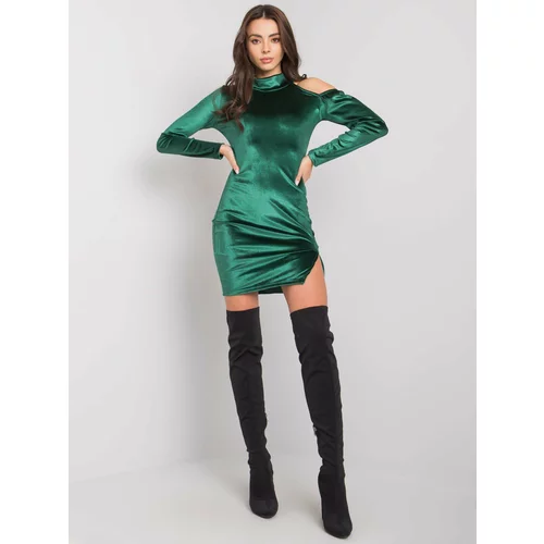 Fashion Hunters rUE PARIS Dark green velor dress with a slit