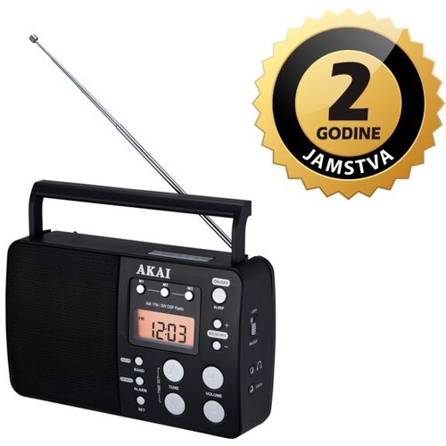Akai radio FM, AM, SW, sat, alarm, antena, LCD, AC, baterije D, crni APR-200 Cijene