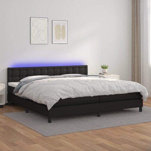 Krevet box spring s madracem LED crni 200x200cm od umjetne kože Slike