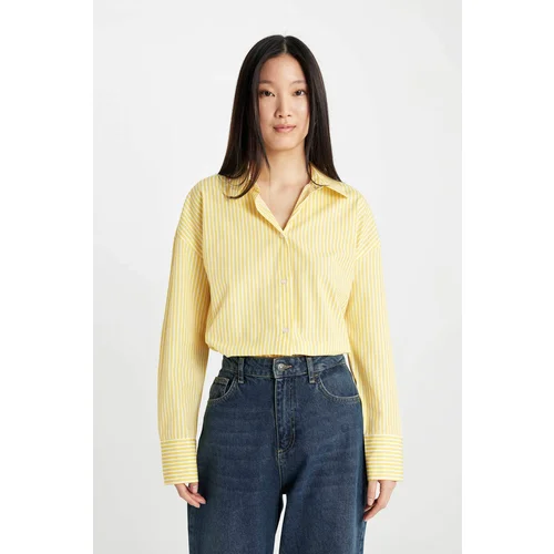 Defacto Shirt Collar Poplin Long Sleeve Crop Shirt