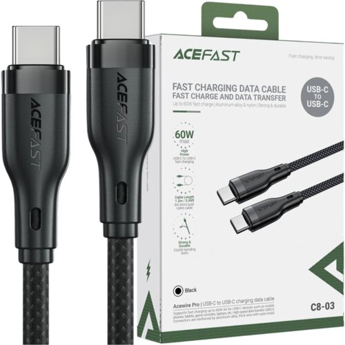 Acefast USB-C / USB-C KABEL 60W 3A ZA TELEFONE IN PRENOSNIKE ČRN, (21980604) Cene