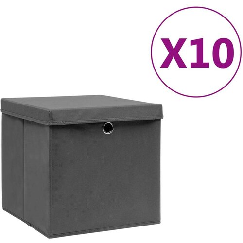 vidaXL Kutije za pohranu s poklopcima 10 kom 28 x 28 x 28 cm sive Cene