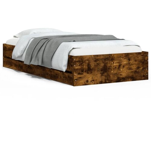 VidaXL Posteljni okvir s predali dimljen hrast 90x200 cm inž. les, (20953499) Slike
