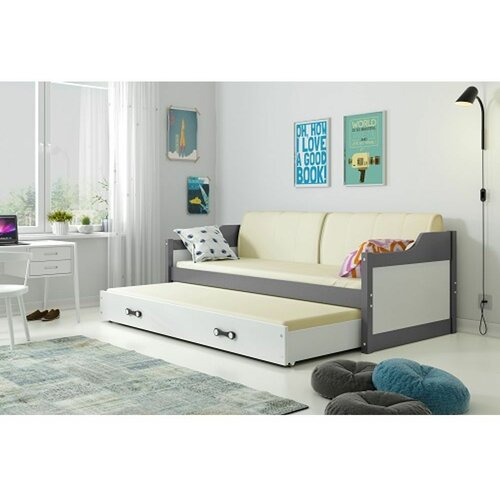 Dawid drveni dečiji krevet sa dodatnim krevetom - 200x90 cm - grafit-beli Slike