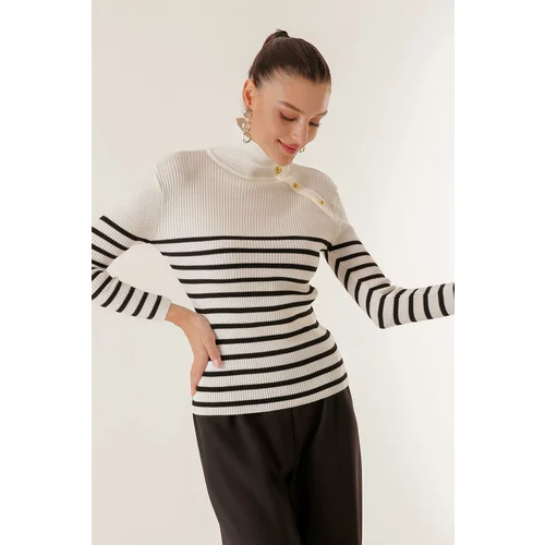 By Saygı Blazer Striped Off-the-Shoulder Turtleneck Sweater