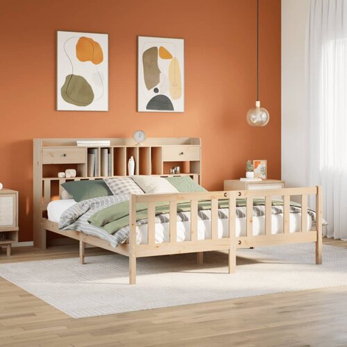 VidaXL Knjižna postelja brez vzmetnice 200x200 cm trdna borovina Slike