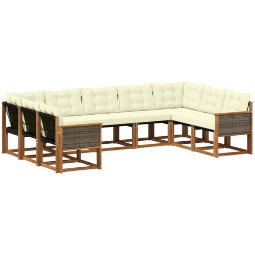 vidaXL Zunanja garnitura za sedenje z blazino 9 pcs Naravna in smetana, (5000282342) Cene