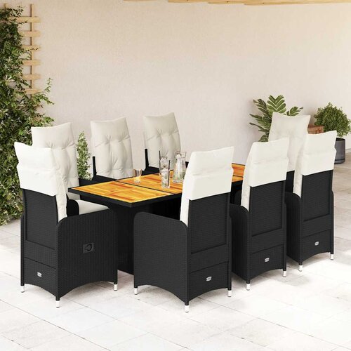  9-dijelni vrtni bistro set od poliratana s jastucima crni Crna 190 x 80 x 75 cm Slike