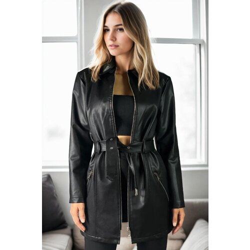 Dewberry 77641 Long Women PU Jacket-BLACK Slike