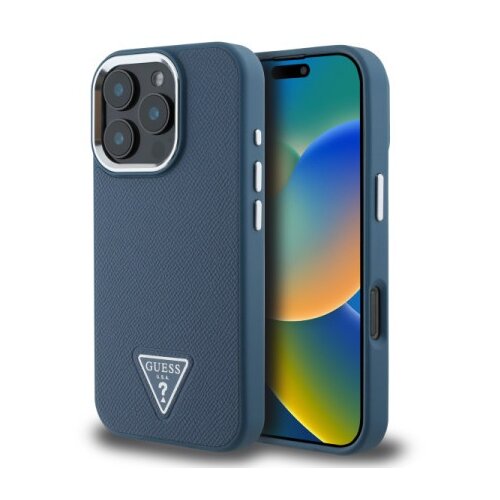 Licensed Guess PU Grained Triangle Logo Zadn&amp;iacute; Kryt pro iPhone 16 Pro Blue Ovitek za telefon Vijolična Slike