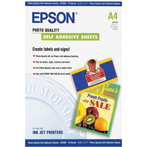 Epson Foto papir C13S041106 (matt), samolepilni, A4, 10 listov, 167 gramov Cene