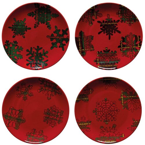 Casafina Komplet 4 rdeče-črnih desertnih krožnikov Snowflake, ø 21,6 cm Cene