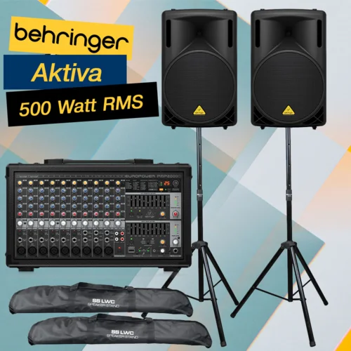 Artist Paketi Behringer razglas paket – 2x B215XL, PMP2000D mikseta, 2x stalak sa torbom, 2x kabl 7.5 met