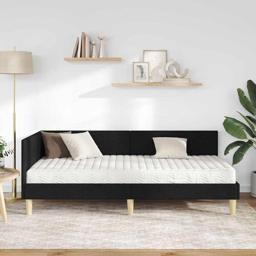  Kutni krevetni okvir s madracem 2 kom. Crna 90 x 190 cm tkanina Slike