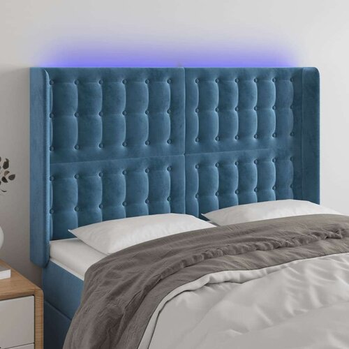  LED posteljno vzglavje temno modro 147x16x118/128 cm žamet, (20933212) Cene