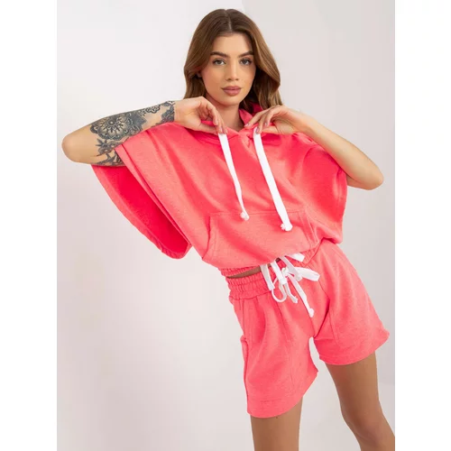 Fashion Hunters Fluo pink summer basic tracksuit with shorts