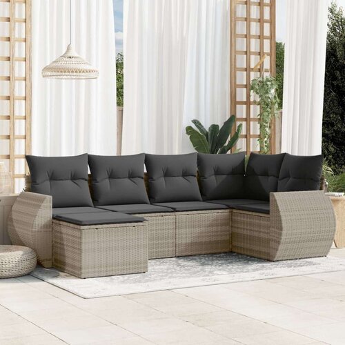 vidaXL 6-dijelni set vrtnih sofa od poliratana s jastucima svjetlosivi Cene