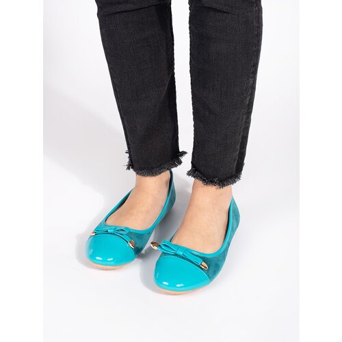 Shelvt Blue flat women&amp;#039;s ballerinas with patent toe Slike