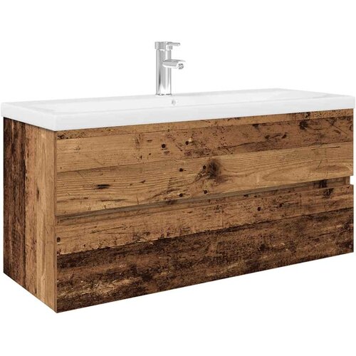  Ormarić za sudoper ugradbenim umivaonikom i slavinom Staro drvo Smeđa 100 x 38.5 x 45 cm Slike