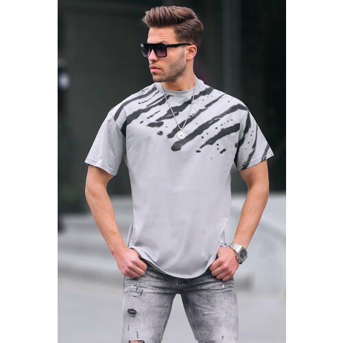 Madmext Men's Painted Gray Patterned Over Fit T-Shirt 6116 Slike
