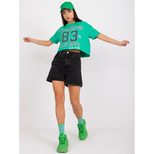 Fashion Hunters Green short t-shirt with a cotton print Slike