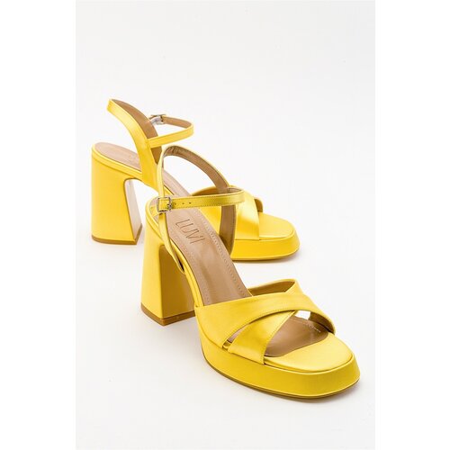 LuviShoes Women's Lello Yellow Satin Heeled Shoes Cene