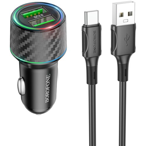  Auto Punjač sa kablom 1m USB to Type-C BOROFONE BZ21A Brilliant 36W dual port QC3.0 2xUSB car set black Cijene
