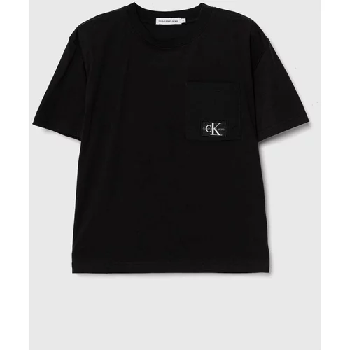 Calvin Klein Jeans Dječja pamučna majica kratkih rukava boja: crna, s aplikacijom