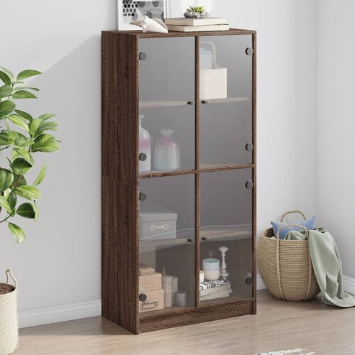VidaXL Visoka omara z vrati rjavi hrast 68x37x142 cm inženirski les Slike
