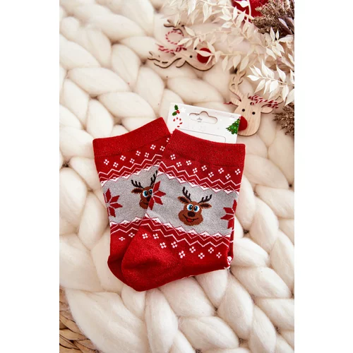 Kesi Women's Christmas Socks Shiny Reindeer Red and Gray