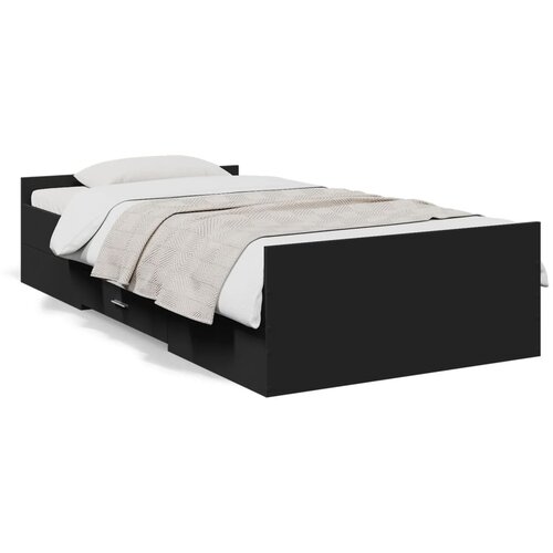 Maison Chic Posteljni okvir - Enojna postelja - Postelja za odrasle s predali črn 100x200 cm inženirski les, (21695321) Slike