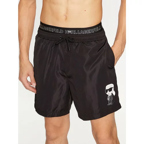 Karl Lagerfeld Kratke hlače za na plažo Ikonik 2.0 Elastic Med Shorts 235M2213 Črna Regular Fit