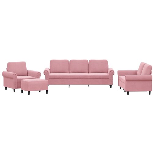 VidaXL 4-dijelni set sofa s jastucima ružičasti bar&amp;scaron;unasti - Ružičasta S osloncem za noge Slike