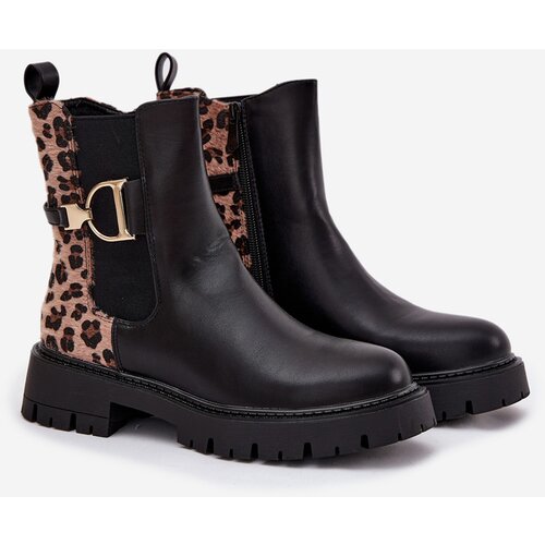 Boto Insulated Ankle Boots Women With Gold Detail Leopard Print Black Priscilla Cene