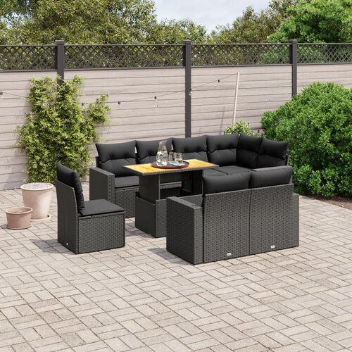vidaXL 9-dijelni set vrtnih sofa s jastucima crni od poliratana Cijene