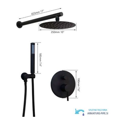  Crni podometni tuš sustav - dva izlaza | Crni tuš EYN BP1225<span> - </span>25 cm Cijene