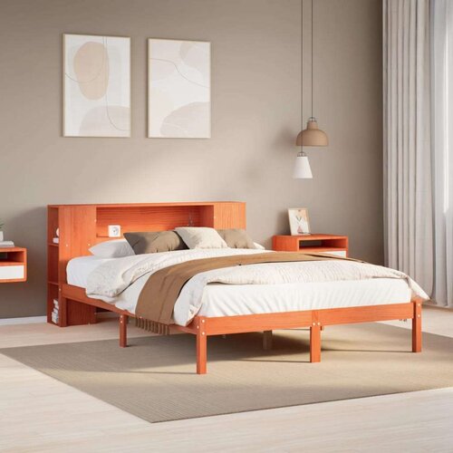 VidaXL Krevet s regalom za knjige bez madraca 150x200 cm od borovine Slike