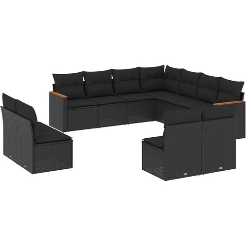  11-dijelni set vrtnih sofa od poliratana s jastucima crni Crna 62 x 62 x 69 cm Slike
