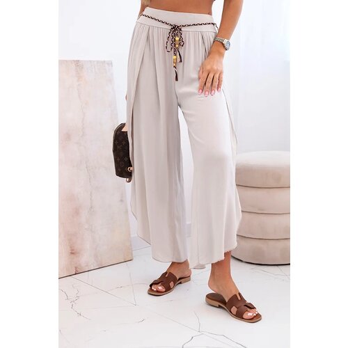 Kesi Włoski Women's viscose trousers with leg slit dark beige Cijene