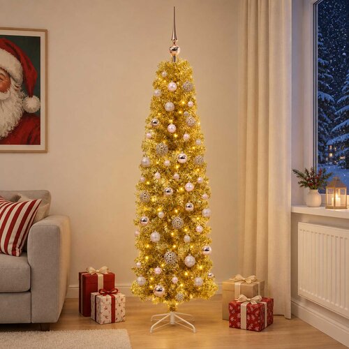  Umjetno usko božićno drvce s kuglicama 180 cm 300 LED lampica Cijene
