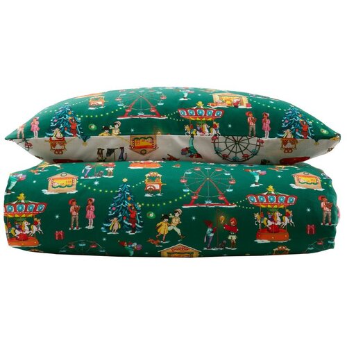 Belle & Boo Zelena bombažna otroška posteljnina za zakonsko posteljo 200x200 cm Christmas Fairground – Cene