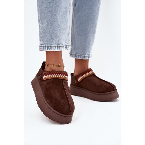 Boto Women&amp;#039;s Low Snow Boots With Movable Strap And Embroidery On Platform Chocolate Lyrisse Slike